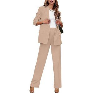 2 Piece Outfits for Women Blazer Jacket High Waisted Straight Leg Pants Suit Set